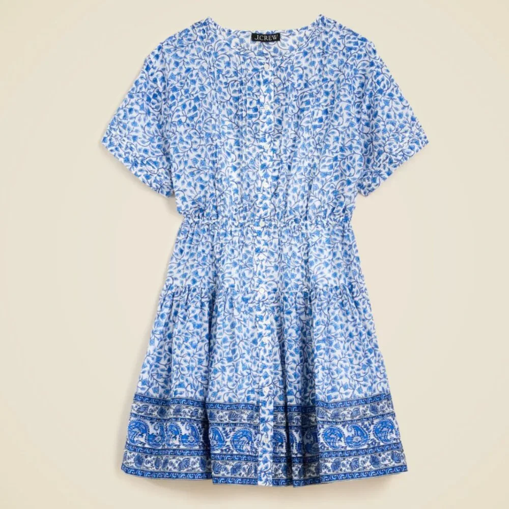 J. Crew Pintuck mini shirtdress in bandana block print NWT - Picture 3 of 9